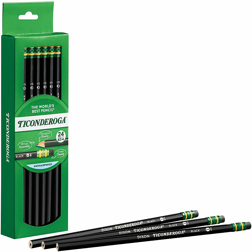 Ticonderoga No. 2 Pencils Black Lead - #2 - Black Wood Barrel - 24 / Box (13926)