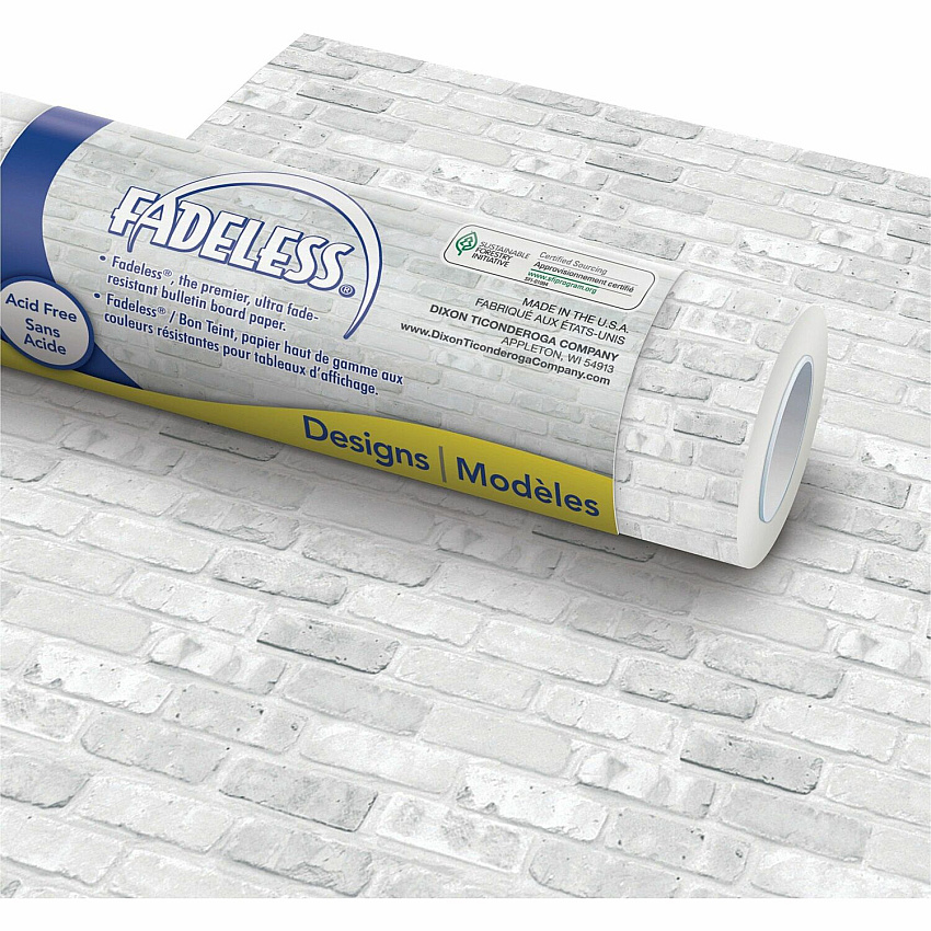 Fadeless Designs Paper Roll Art Project, Craft Project, Bulletin Board, School, Office, Home - 48" Width x 50" Length - White, Gray - 1 Roll (P56905)