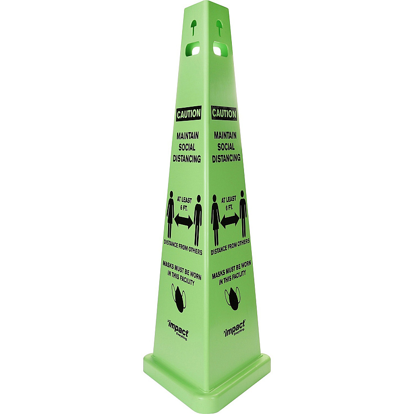 Impact TriVu Social Distancing 3 Sided Safety Cone Print/Message "Caution Maintain Social Distancing" - 40" Height x 14.8" Depth - Cone Shape - Three-sided, UV Protected - Plastic - Fluorescent Yellow - 1 Each (9140SM)