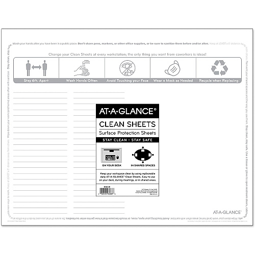 At-A-Glance Disposable Clean Sheets Supports Desk - Rectangular - Disposable - White - 25 / Pack (SK2628)