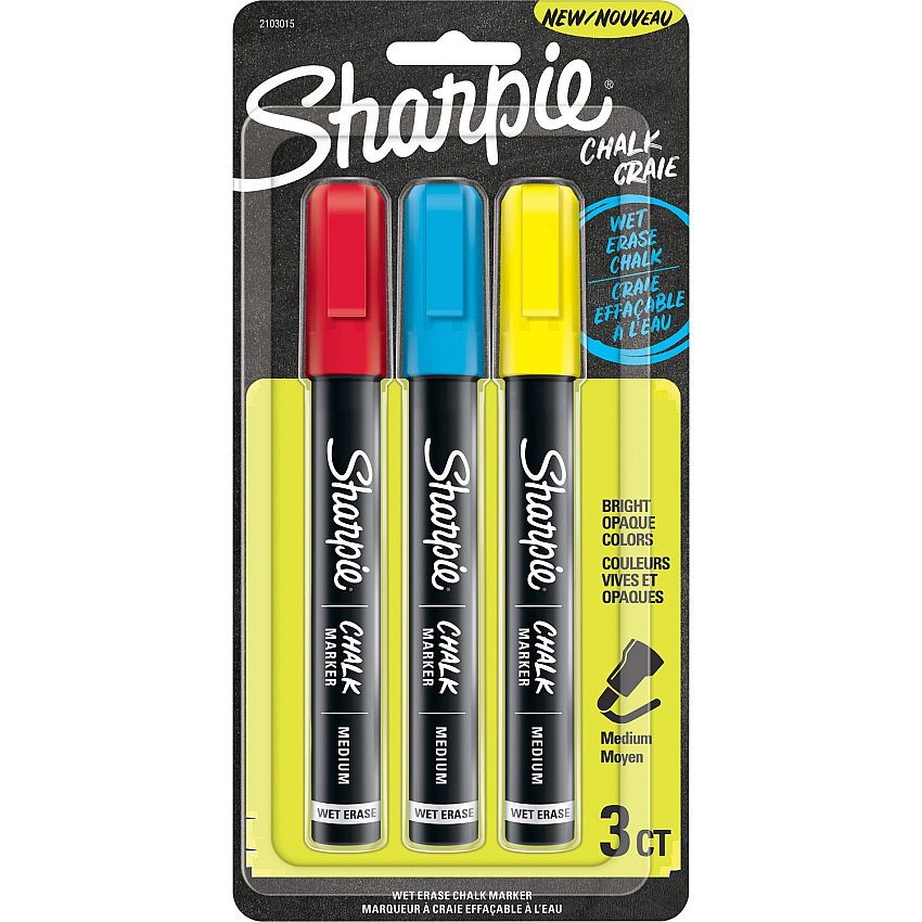 Sharpie Wet Erase Chalk Markers Medium Marker Point - Red, Blue, Yellow Ink - 3 / Pack (2103015)