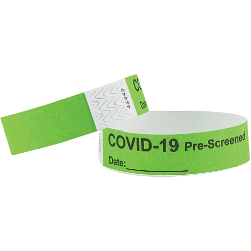Advantus COVID Prescreened Tyvek Wristbands 3/4" Width x 10" Length - Rectangle - Green - Tyvek - 100 / Pack (76097)