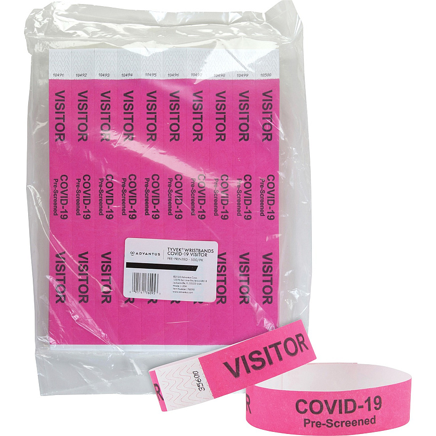 Advantus COVID Prescreened Visitor Wristbands 3/4" Width x 10" Length - Rectangle - Pink - Tyvek - 500 / Pack (76095)
