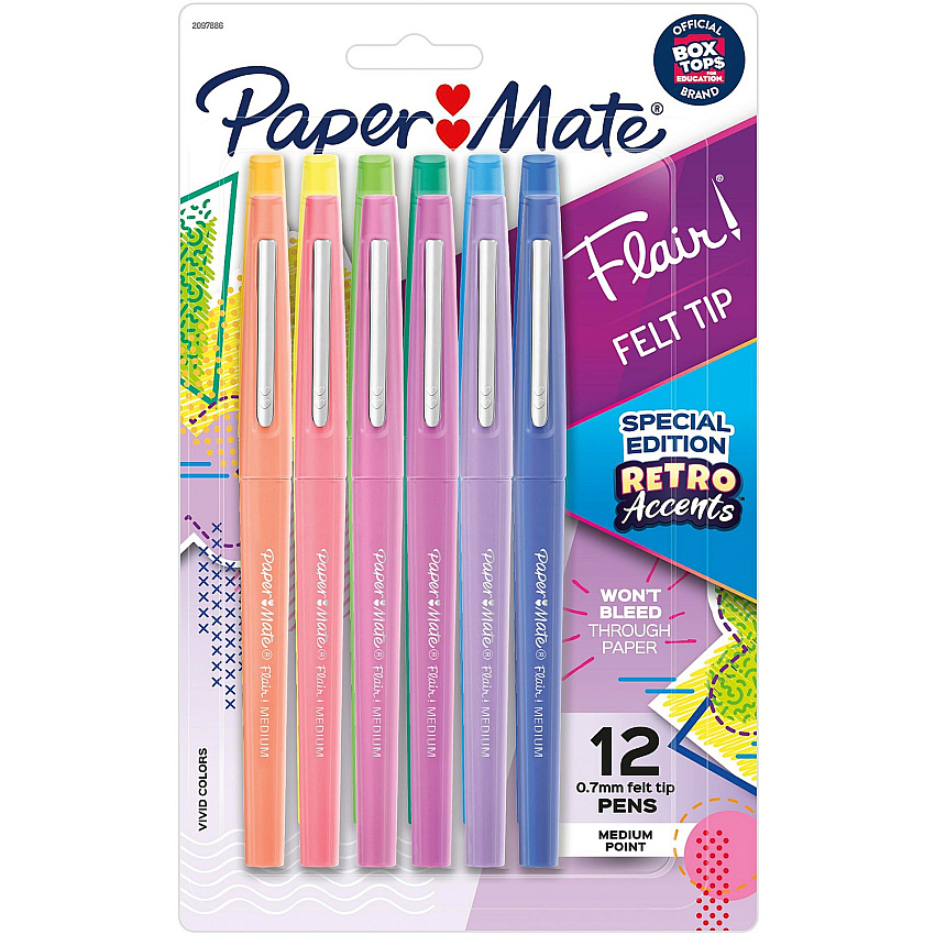 Paper Mate Flair Medium Point Pens Medium Pen Point - Assorted Ink - Water Based - 12 / Pack (2097886)