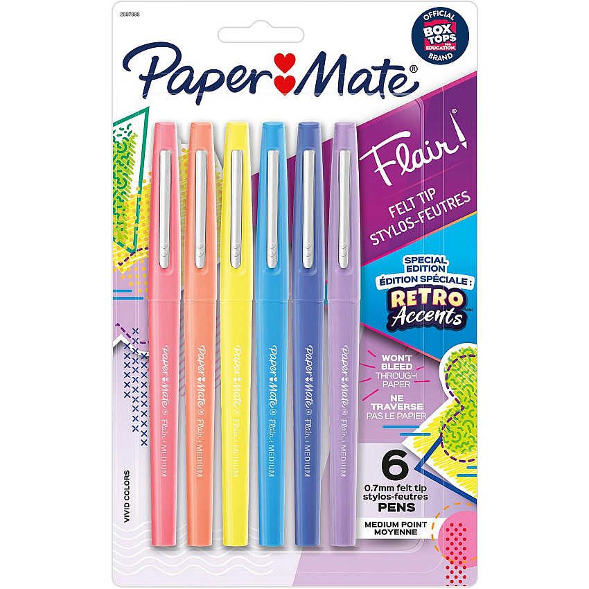 Paper Mate Flair Medium Point Pens Medium Pen Point - Yellow, Sky Blue, Lilac, Blueberry Bubble Gum, Papaya, Guava Ink - Water Based - 6 / Pack (2097888)