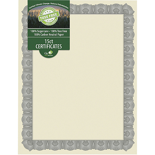 FranklinCovey Geographics Tree Free Certificate 8.5" Width - Multicolor with Silver Border - Sugarcane - 15 / Pack (49009)