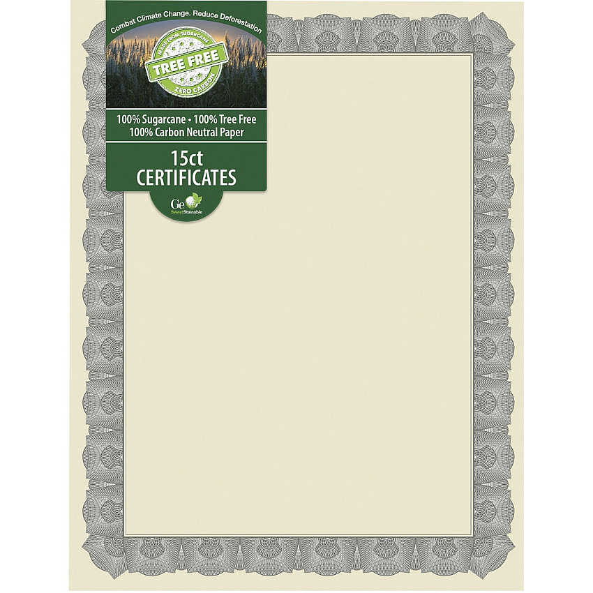 FranklinCovey Geographics Tree Free Certificate 8.5" Width - Multicolor with Silver Border - Sugarcane - 15 / Pack (49009)