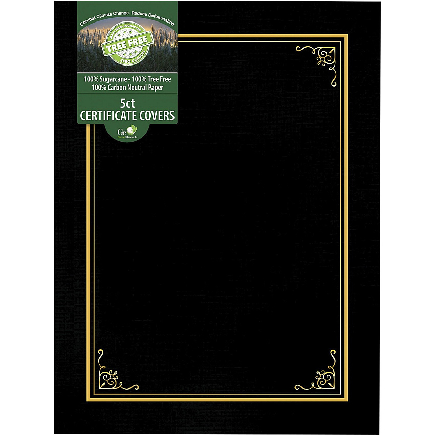 FranklinCovey Geographics Letter Certificate Holder 8 1/2" x 11" - Black - 5 / Pack (49029)