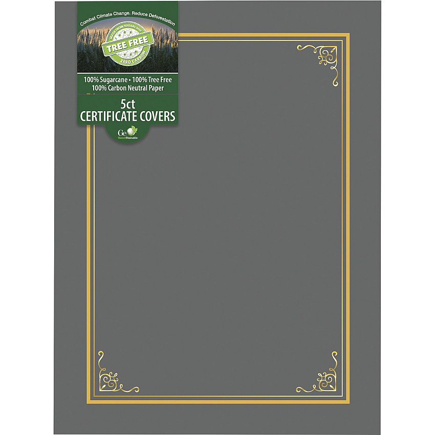 FranklinCovey Geographics Letter Certificate Holder 8 1/2" x 11" - Gray - 5 / Pack (49114)