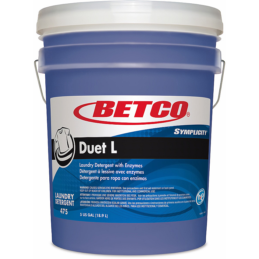 Betco Symplicity Duet L Detergent With Bleach Alternative, 5 Gallon Ready-To-Use - 640 fl oz (20 quart) - 720 oz (45 lb) - Fresh Scent - Washable, Temperature Resistant, Color Safe, Dirt Resistant, Stain Resistant, Low VOC, EDTA-free, APE-free,  (4750500)