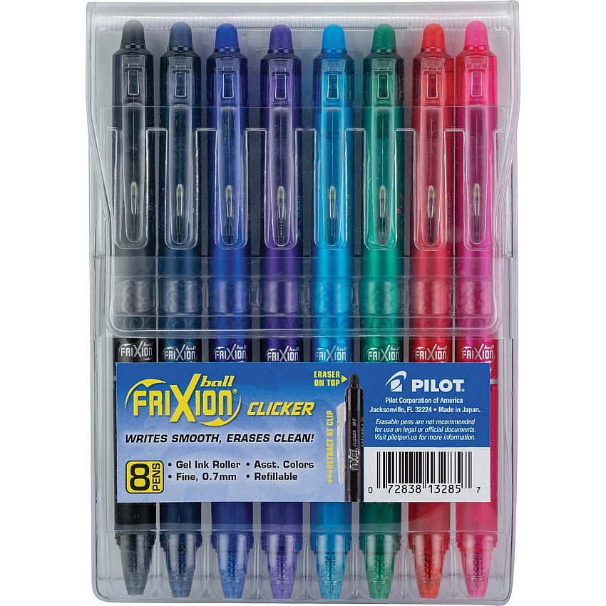 FriXion Erasable Gel Pen 0.7 mm Fine Pen Point - Retractable - Erasable - Pink, Red, Green, Turquoise, Blue, Purple, Navy, Black Ink - Water Based, Gel-based - Translucent Barrel - 8 / Pack (13285)