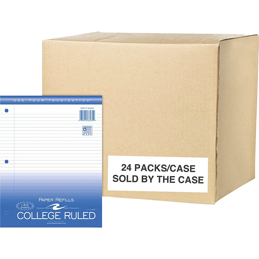 Roaring Spring College Ruled Filler Paper 130 Sheets - 260 Pages - Printed - Ring - Both Side Ruling Surface - College Ruled Front Ruling - Red Margin - 3 Hole(s) - 15 lb Basis Weight - 56 g/m² Grammage - Letter - 8 1/2" x 11" Sheet Size -  (83935CS)