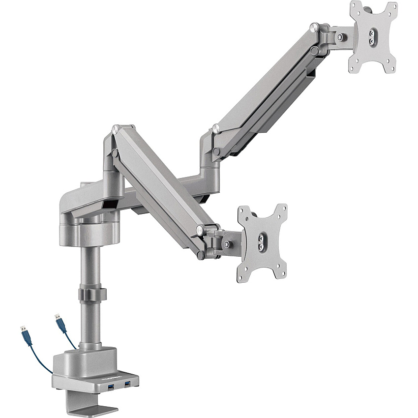 Lorell Mounting Arm for Monitor - Gray Height Adjustable - 2 Display(s) Supported - 19.80 lb Load Capacity - 75 x 75, 100 x 100 - 1 Each (LLR99803)