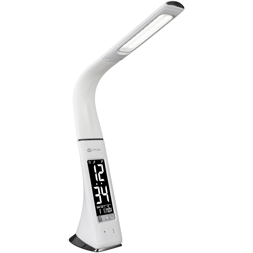 OttLite Thrive LED Desk Lamp with Clock and Sanitizing 10" Height x 2.6" Width - LED Bulb - USB Charging, Flexible Neck, Clock, Sanitizing - Desk Mountable - White - for Furniture, Desk, Office, Home, Dorm (SCEY700S)