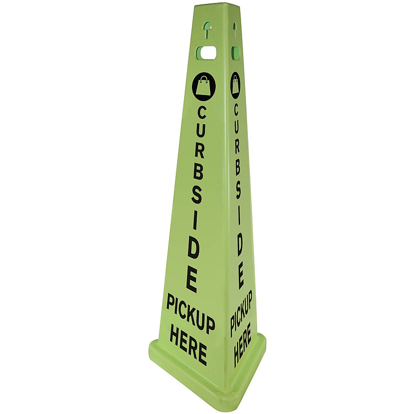Impact TriVu 3-sided Curbside Pickup Safety Sign Print/Message "Curbside Pickup Here" - 14.8" Width x 40" Height x 14.8" Depth - Cone Shape - Three-sided, UV Protected - Plastic - Fluorescent Yellow - 3 / Carton (9140PUKIT)