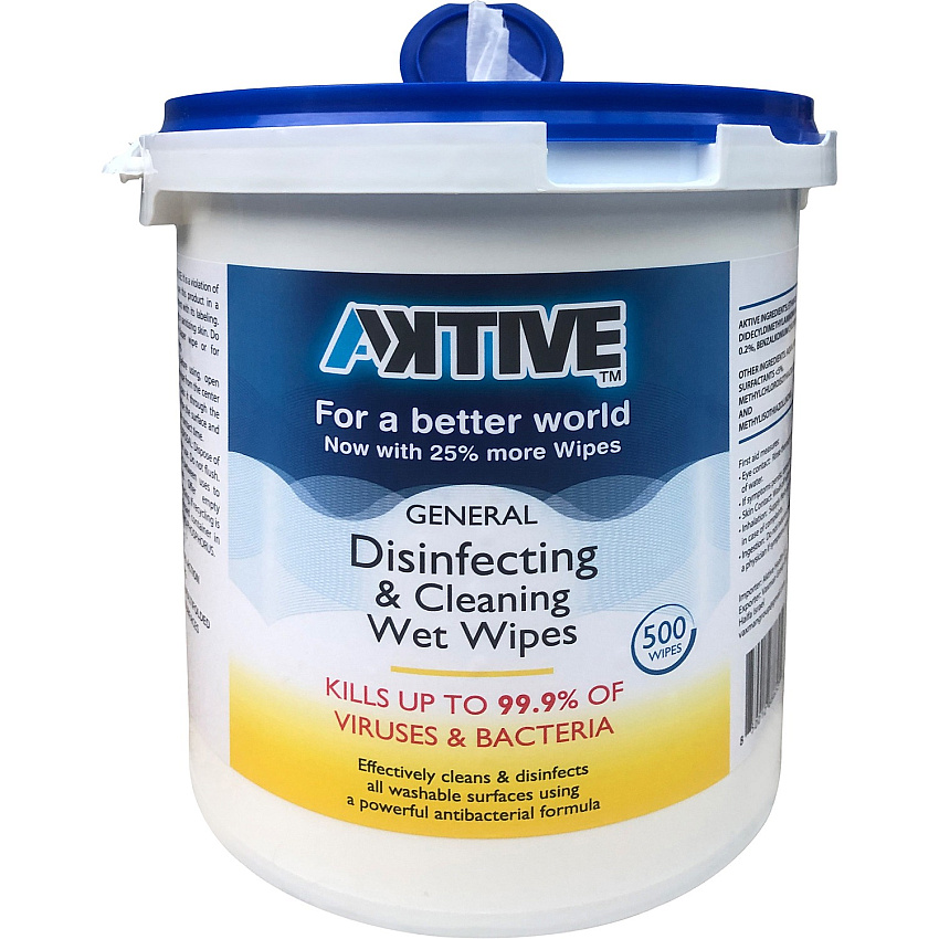 Aktive General Disinfecting & Cleaning Wet Wipes Wipe - 7" Width x 8" Length - 1 Each - White (AKWIPE)