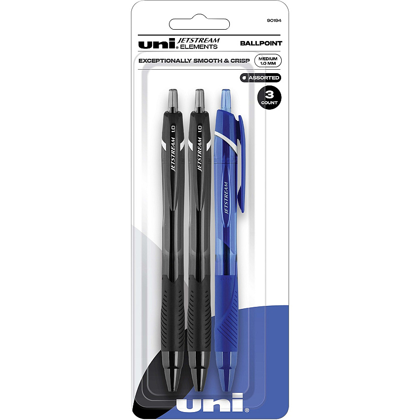 uni-ball uni&reg; Jetstream Elements Ballpoint Pen 1 mm Medium Pen Point - Assorted Ink - Gel-based - 3 / Pack (90194)