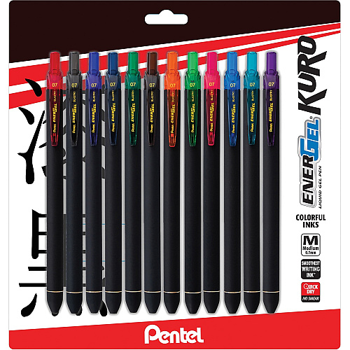 EnerGel Kuro Liquid Gel Retractable Pens 0.7 mm Pen Point - Retractable - Assorted Ink - Liquid Gel Ink - Rubberized Barrel - 12 / Pack (BL437R1BP12M)