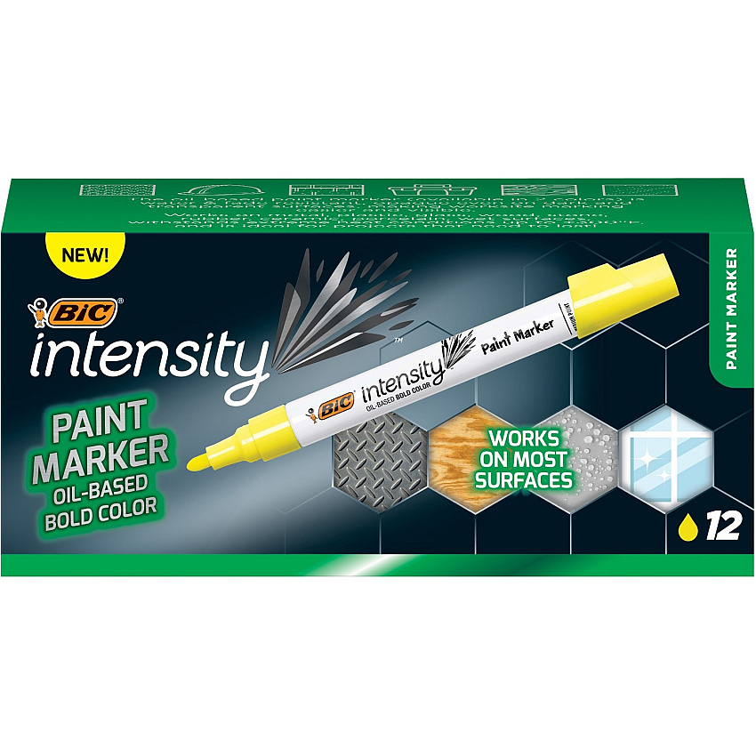 BIC Intensity Paint Marker Bullet Marker Point - Yellow Ink - Oil Based - 1 Dozen (PMPRT11YEL)