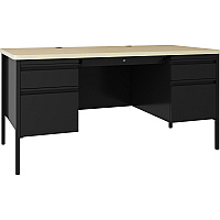 Lorell Fortress Series Double-Pedestal Teachers Desk 30" Height x 60" Width x 29.5" Depth, 0.8" Height Modesty Panel - Double Pedestal - T-mold Edge - Material: Steel - Finish: Maple, Black (LLR03155)