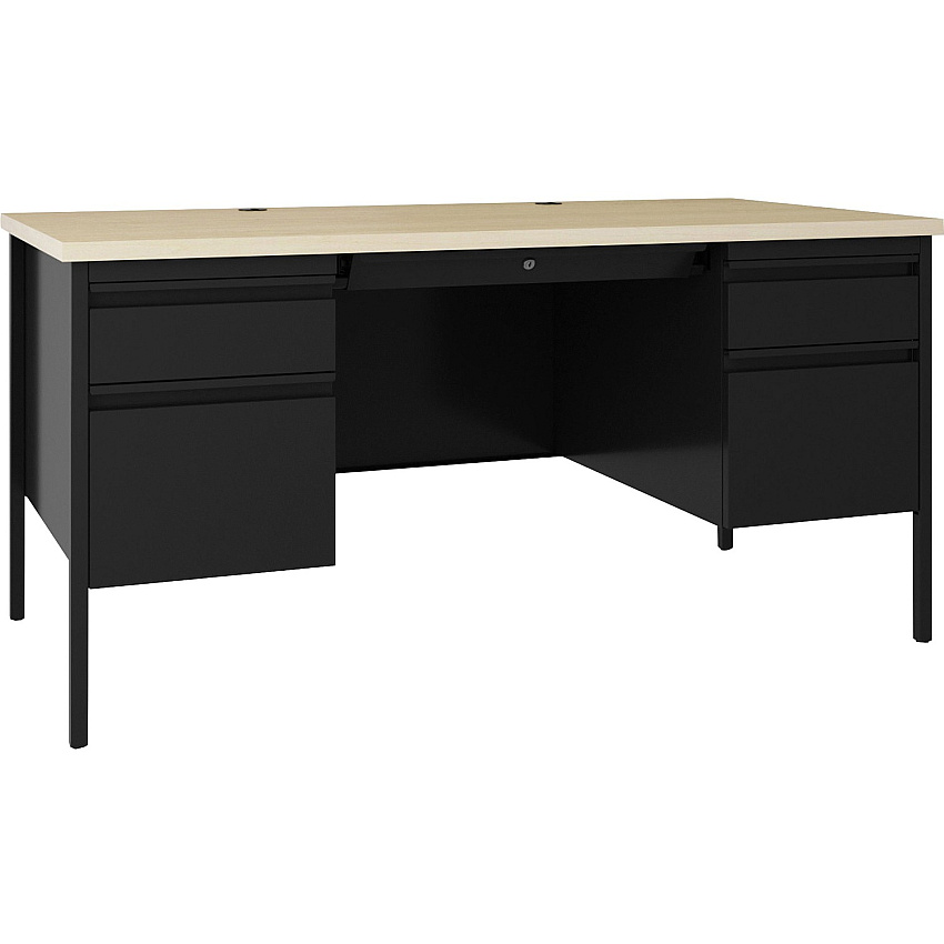 Lorell Fortress Series Double-Pedestal Desk 30" Height x 60" Width x 29.5" Depth, x 1.1" Thickness Top, 0.8" Height Modesty PanelFile Drawer(s) - Double Pedestal - Square Edge - Material: Steel - Finish: Black (LLR60930)