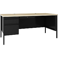 Lorell Fortress Series Left-pedestal Desk 29.5" Height x 66" Width x 30" Depth, 29.5" Height Modesty Panel - Single Pedestal on Left Side - T-mold Edge - Material: Steel - Finish: Black - 1 Each (LLR03129)
