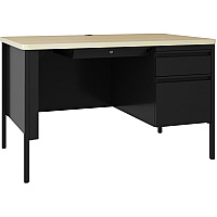 Lorell Fortress Series 48" Right-Pedestal Teachers Desk 30" Height x 48" Width x 29.5" Depth, 0.8" Height Modesty Panel - Single Pedestal on Right Side - T-mold Edge - Material: Steel - Finish: Black (LLR03156)