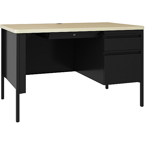 Lorell Fortress Series 48" Right-Pedestal Teachers Desk 30" Height x 48" Width x 29.5" Depth, 0.8" Height Modesty Panel - Single Pedestal on Right Side - T-mold Edge - Material: Steel - Finish: Black (LLR03156)