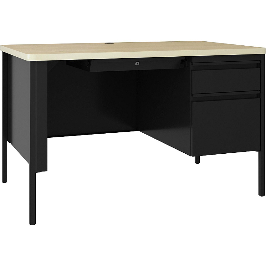 Lorell Fortress Series 48" Right Single-Pedestal Desk 30" Height x 48" Width x 29.5" Depth, 0.8" Height Modesty Panel, x 1.1" Thickness Top - Single Pedestal on Right Side - Square Edge - Material: Steel - Finish: Black (LLR66907)