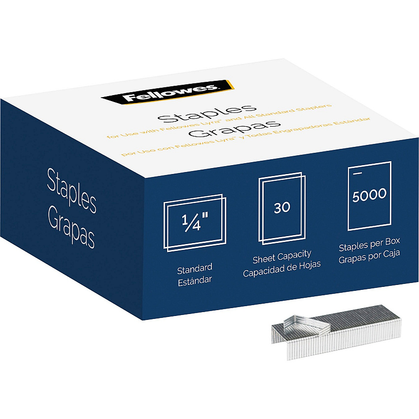 Fellowes 5000pk Half-Strip Standard Staples 1/4" - for Paper - Easy to Use - Silver - Nickel - 5000 / Pack (5009501)