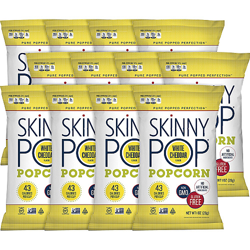 SkinnyPop White Cheddar Popcorn Preservative-free, Dairy-free, Gluten-free, Trans Fat Free, Tree-nut Free, Peanut-free - White Cheddar - 1 oz - 12 / Carton (00443)