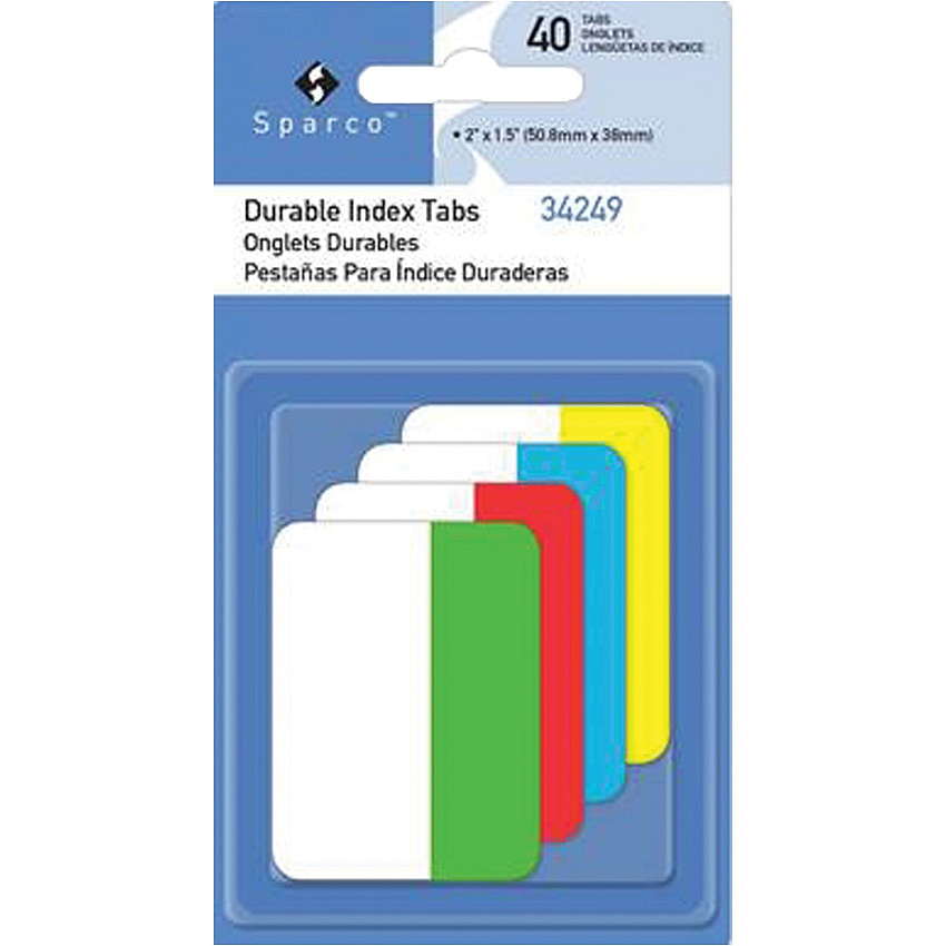 Sparco Durable Index Tabs Write-on Tab(s) - 0.10" Tab Height x 1" Tab Width - Assorted Tab(s) - 40 / Pack (34249)