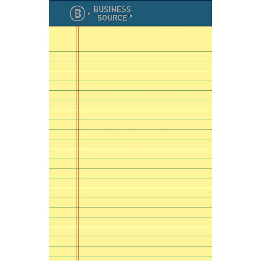 Business Source Premium Writing Pad x 5" Width x 8" Length - Canary Paper - Tear Proof, Sturdy Back, Bleed-free - 1 Dozen (BSN03106)