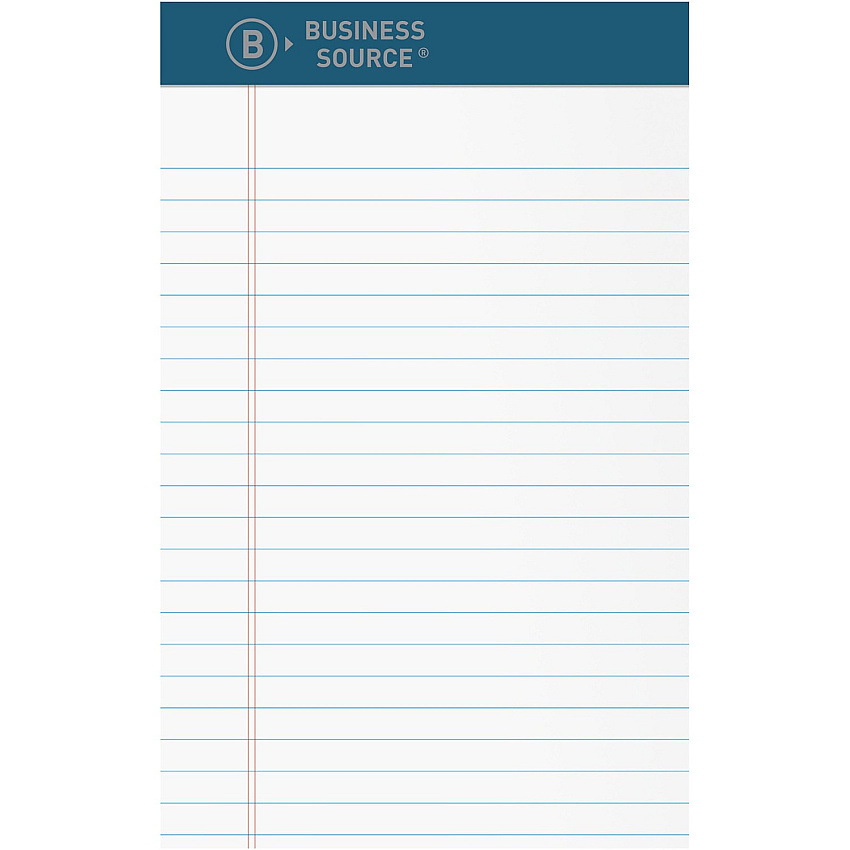 Business Source Premium Writing Pad x 5" Width x 8" Length - White Paper - Tear Proof, Sturdy Back, Bleed-free - 1 Dozen (BSN03105)