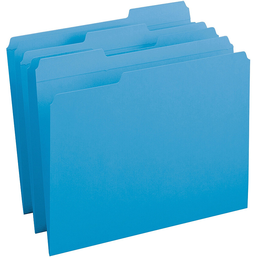 Business Source Reinforced Tab Colored File Folders Blue - 10% Recycled - 100 / Box (BSN03172)