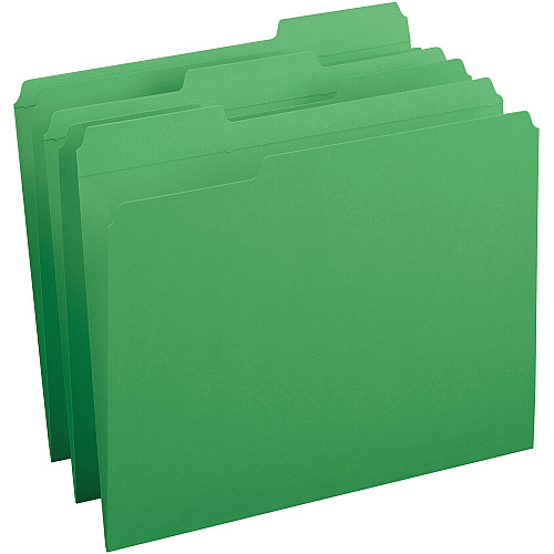 Business Source Reinforced Tab Colored File Folders Green - 10% Recycled - 100 / Box (BSN03174)