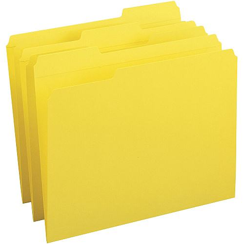 Business Source Reinforced Tab Colored File Folders Yellow - 10% Recycled - 100 / Box (BSN03173)