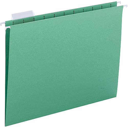 Business Source 1/5 Tab Cut Letter Recycled Hanging Folder 8 1/2" x 11" - Green - 10% Recycled - 25 / Box (BSN03178)