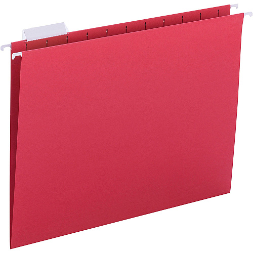 Business Source 1/5 Tab Cut Letter Recycled Hanging Folder 8 1/2" x 11" - Red - 10% Recycled - 25 / Box (BSN03175)