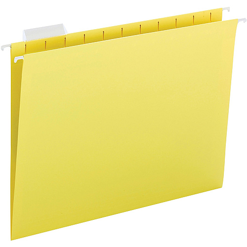 Business Source 1/5 Tab Cut Letter Recycled Hanging Folder 8 1/2" x 11" - Yellow - 10% Recycled - 25 / Box (BSN03177)