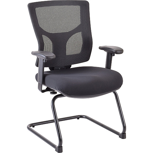 Lorell Conjure Guest Chair Fabric, Polyurethane Foam Seat Material - Mesh Back Material - Mid Back - Sled Base - Black - 1 Each (LLR62009)