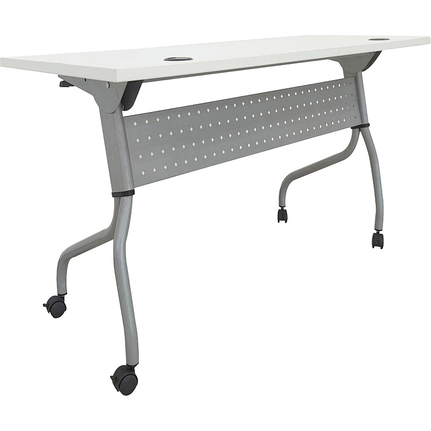 Lorell Flip Top Training Table White Rectangle Top - Silver Folding Base - 4 Legs - 23.60" Table Top Length x 48" Table Top Width - 29.50" Height - Assembly Required - Melamine Top Material - 1 Each (LLR60745)