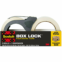 Scotch Box Lock Dispenser Packaging Tape 55 yd Length x 1.88" Width - Clear - Dispenser Included - 2 / Pack (395021RD)