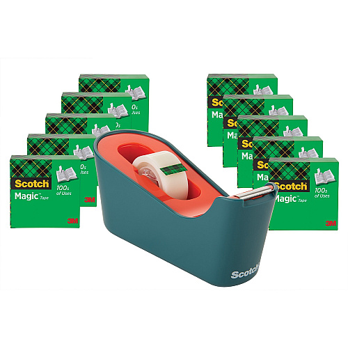 Scotch Magic Tape C18 Dispenser Value Pack 333.33 yd Length x 0.75" Width - Seafoam Green - Dispenser Included - 10 / Pack (810K10C18SEA)