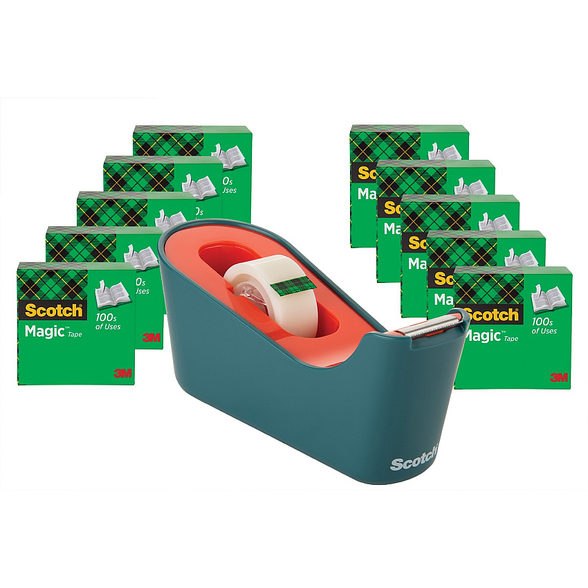 Scotch Magic Tape C18 Dispenser Value Pack 333.33 yd Length x 0.75" Width - Seafoam Green - Dispenser Included - 10 / Pack (810K10C18SEA)