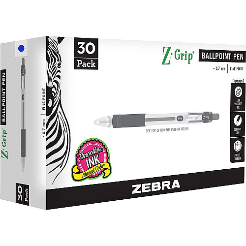 Zebra Pen Z-Grip Retractable Ballpoint Pen 0.7 mm Pen Point - Retractable - Blue Ink - 30 / Pack (25230)