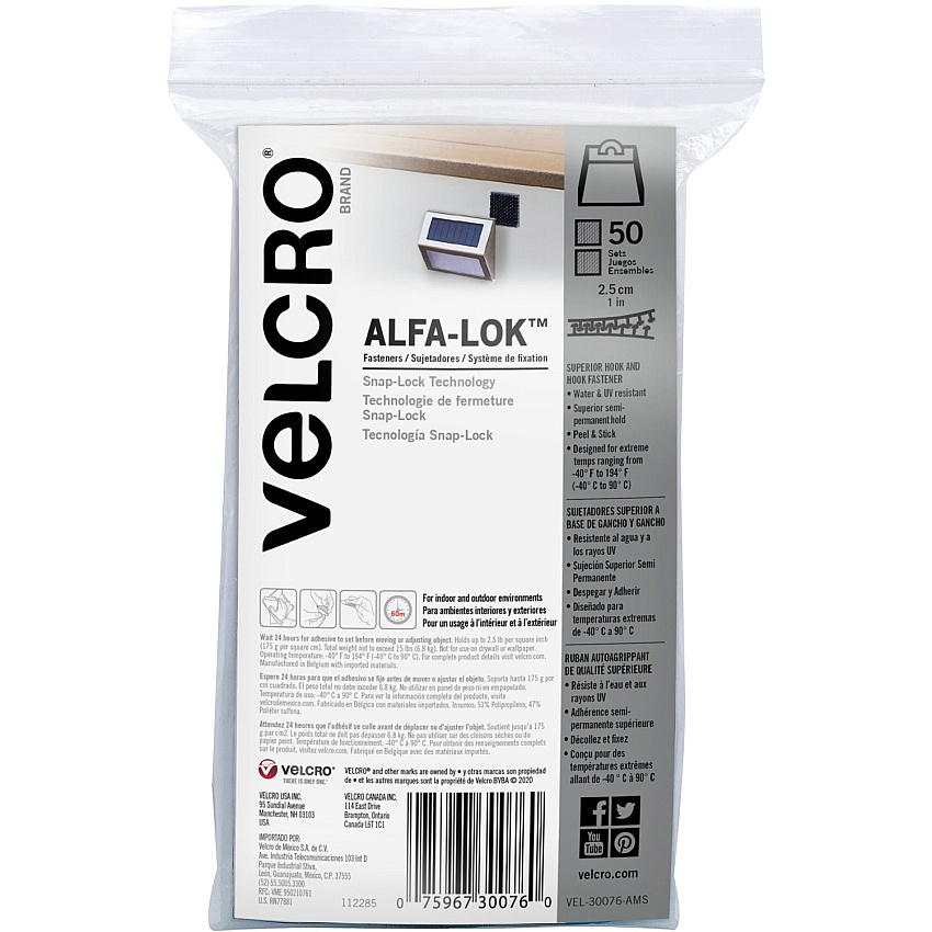 VELCRO&reg; Alfa-Lok Fasteners 1" Length x 1" Width - 50 / Pack (30076)