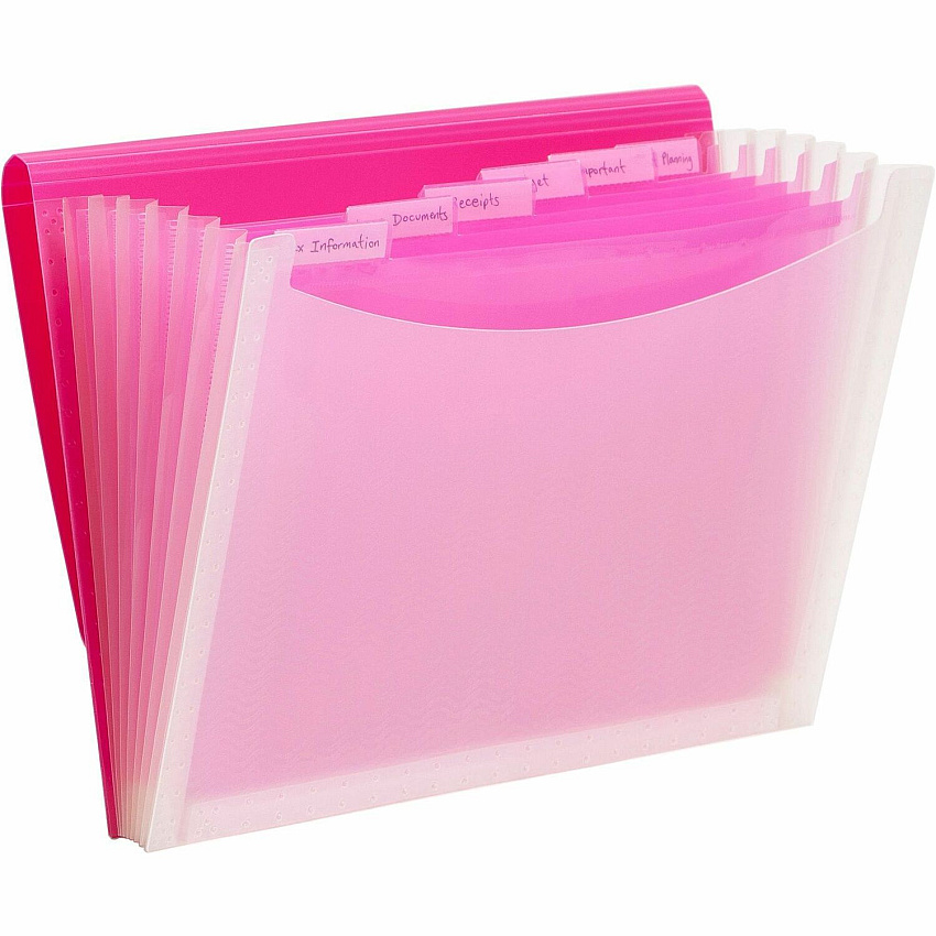 Smead Letter Expanding File 8 1/2" x 11" - 7 Pocket(s) - 6 Divider(s) - Pink, Clear - 1 Each (70874)