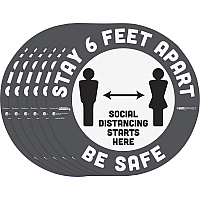 Tabbies BeSafe STAY 6 FEET APART Floor Decals Print/Message "Stay 6 Feet Apart" - 12" Width x 12" Height - Circle Shape - Easy Readability, Removable, Pressure Sensitive, Adhesive, Adjustable, Non-slip - Acrylic, Vinyl - Gray, White - 6 / Pack (29201)