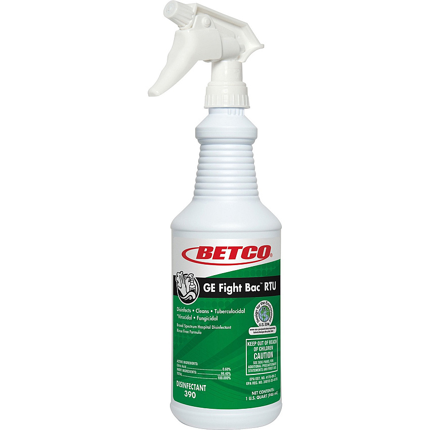 Betco Fight Bac RTU Disinfectant Ready-To-Use - 32 fl oz (1 quart) - Fresh Scent - Rinse-free, Non-irritating, Chemical-free - Clear - 1 Each (3901200)
